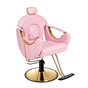 Fauteuil de Barbier Hydraulique Rose Luxe en Métal Inclinable avec Cadre Doré pour Salon Commercial OEM Personnalisé - Product Image 2