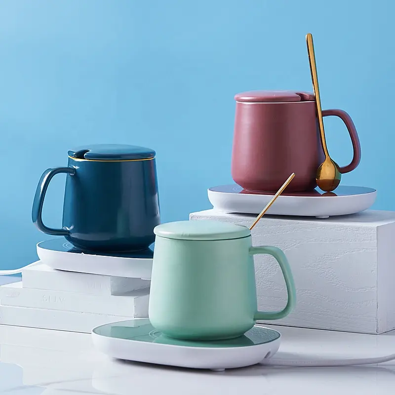2021 인기있는 럭셔리 레트로 커피 차 스마트 컵 usb 55 학위 난방 세라믹 전기 따뜻한 머그잔 패드 따뜻한