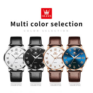 Montres Olevs 2920 à mouvement à quartz, vente en gros, bracelet en cuir, étanches, lumineuses, automatiques, pour hommes - Product Image 6
