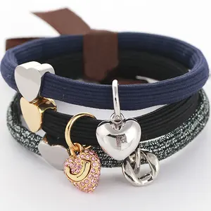 Custom Elegant Bracelet Hair Elastic Hair Ties Hair Bands With Copper Charms Pendants Plated With Gold