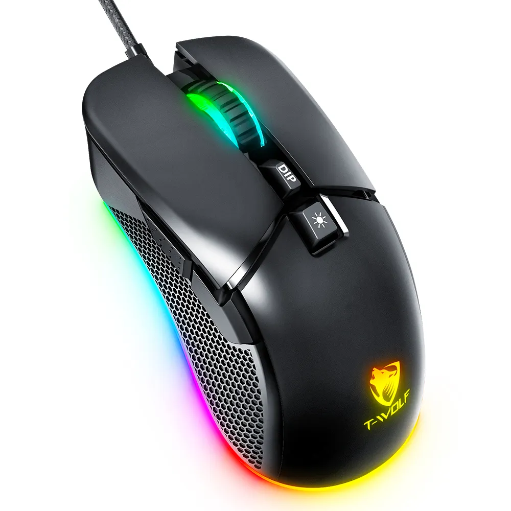 TWOLF G590 Custom Logo Wired Gaming Mouse Cheap Rgb 7D Button Usb 7200 Dpi Led Wired Mouse Gamer Mouse