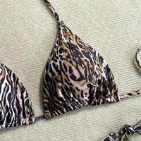 Nuevo Estilo de Bikini de Malla para Playa, Conjunto de Tres Piezas Moderno y Sexy con Estampado de Leopardo, Traje de Baño para Mujer, Venta al Por Mayor