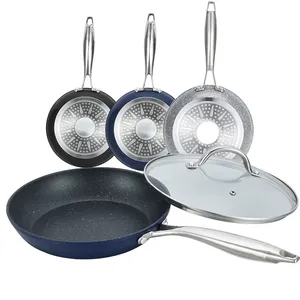 Juego de Utensilios de Cocina Antiadherentes de Acero Inoxidable de 8, 10 y 12 Pulgadas con Tapa de Vidrio, Juego de Sartenes - Product Image 1