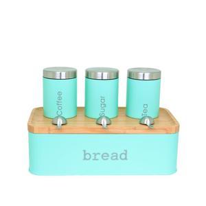 Bread <b>Box</b> <b>Set</b> With Bamboo Lid Metal Containers For Kitchen Storage Matte Mint Green - Product Image 4