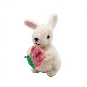 Handmade Needle Felted Bunny Set Traditional Eco-Friendly Pink <b>Flower</b> Decorative Indoor Christmas Decoration Small Wall Hanging - Product Image 2