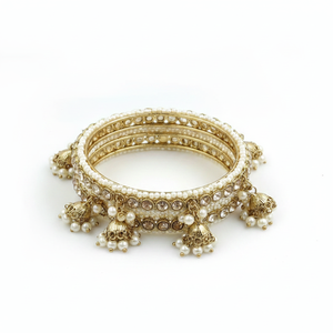 <b>Gold</b> Plated Crystal Stone and Pearls Bracelets <b>Set</b> Elegant and Luxurious Crystal <b>Bangles</b> Collection - Product Image 2