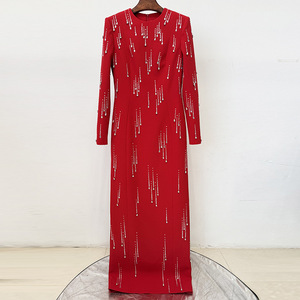 Vestidos Maxi <span class=keywords><strong>de</strong></span> Noche Elegantes y Formales <span class=keywords><strong>para</strong></span> <span class=keywords><strong>Mujer</strong></span>, <span class=keywords><strong>de</strong></span> Manga Larga, Color Rojo, con Pedrería, <span class=keywords><strong>de</strong></span> Lujo, al por Mayor, <span class=keywords><strong>de</strong></span> Fábrica, con Etiqueta Privada OEM Personalizada - Product Image 4