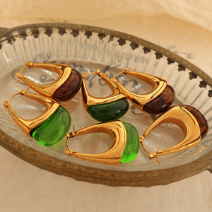 Boucles d'oreilles en forme de goutte d'eau, en alliage de Zinc, ton doré, ambre vert, résine, bijoux à la mode pour femmes, EH736 - Product Image 1