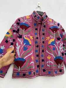 Handmade Women's Slim-Fit Autumn Jacket Coat Floral Suzani Embroidery Printed Knitted Fleece Fabric <b>Quilted</b> Cotton Filling New - Product Image 2