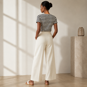 Pantalones de Pierna Ancha de Cintura Alta para Mujer, Color Sólido, Algodón, Corte Holgado, Largos, Cintura Elástica, Estilo Minimalista, Verano, OEM - Product Image 1