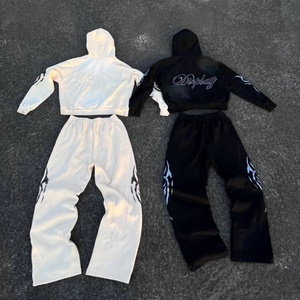 Conjunto de chándal de 2 piezas con efecto lavado ácido 2025, de punto gofrado, con cremallera, ropa deportiva personalizada con bordado, chándal de punto gofrado de alto gramaje - Product Image 2