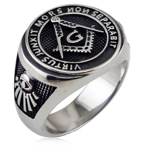 Anillo Masónico Vintage Religioso para Hombre, Anillo de los Masones Libres y Aceptados, Acero Inoxidable, Regalo de Boda para Motociclistas, Chapado en Oro de 18K - Product Image 6