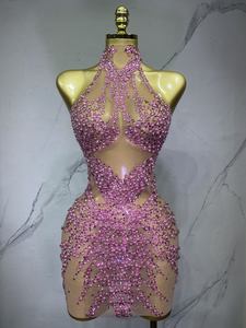 <span class=keywords><strong>Robe</strong></span> moulante transparente en maille avec strass scintillants et taille empire, sexy, pour soirée, bal, célébration d'anniversaire, spectacle de chanteuse ou de danseuse - Product Image 4