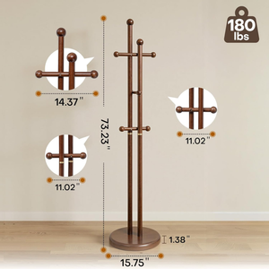 Appendiabiti in legno con 2 aste principali, resistente, con base, colore noce, per vestiti, giacche, borse e cappelli - Product Image 2