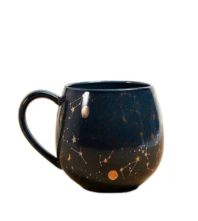 Custom Elegant design 12OZ glossy golden stars moon decal double modle ceramic coffee mugs