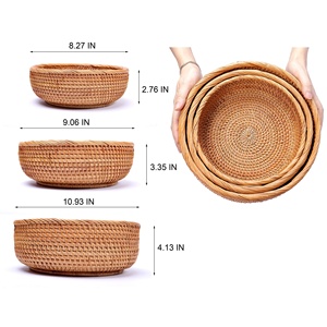 3 PACK Natural Rattan Runder Obstbrot korb Hand gewebte Rattan-Aufbewahrung körbe Wicker Organizer <span class=keywords><strong>Basket</strong></span> für Esszimmer - Product Image 3