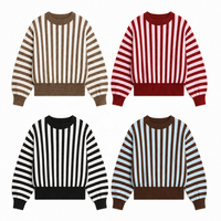 Pull en maille côtelée à rayures colorées pour femme, col rond, coupe oversize, épaules tombantes, manches longues, automne-hiver, vente en gros ODM