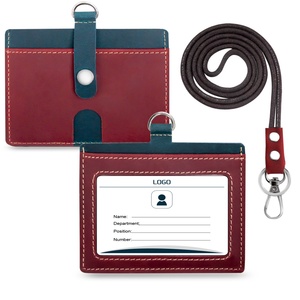 Boshiho Factory Leather Business Card <b>Holder</b> <b>ID</b> Badge <b>Id</b> Card with Strap Lanyard for Work Use - Product Image 2