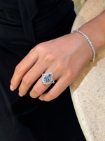 Bague en aquamarine cultivée en laboratoire, or 18 carats, ovale, style statement, motif feuille, bijoux fins, sur mesure, OEM, ODM, vente en gros