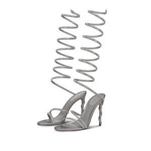 Tacones de aguja sexys con correa larga de 10 cm, punta cuadrada, diseño de serpiente en espiral negra para mujer - Product Image 3
