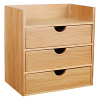 Boîte de rangement de bureau minimaliste en bambou naturel à 4 niveaux, boîte à bijoux, boîte à papeterie, mini organisateur de bureau avec 3 tiroirs et étagère