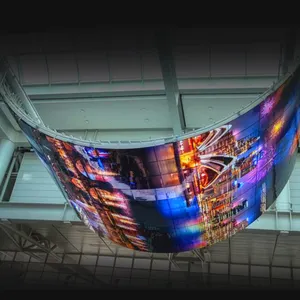 Panel TV Fleksibel Layar OLED Holografik Digital Signage OLED Layar Transparan Iklan Dinding Tirai Melengkung