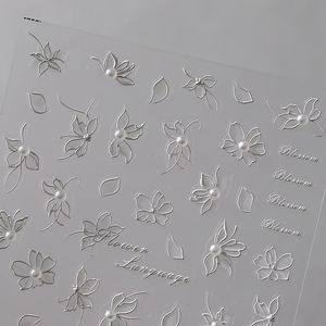 Autocollants pour ongles 5D avec fleurs et papillons blancs, autocollants pour ongles scintillants avec perles, autocollants auto-adhésifs scintillants avec fleurs blanches - Product Image 6