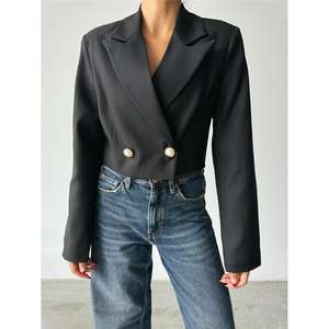 Chaqueta Corta de Piel de Oveja Negra para Otoño, con Detalles de Botones de Perla Bordados, Estilo Bomber Teñido y Decoración con Apliques - Product Image 3