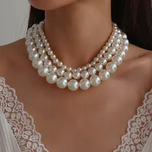 Statement Vintage Fresh Water Pearl Beaded Necklace Large Faux Pearl Choker Necklace For Women Party