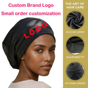 <span class=keywords><strong>Bonnet</strong></span> de nuit ajustable en acrylique avec doublure en satin et logo personnalisé – Idéal pour le voyage et le sport - Product Image 1
