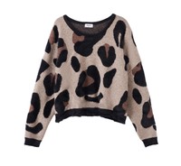 Maßgefertigter Damen-Strickpullover mit Laternenärmeln Luxuriöser Flauschiger Leoparden-Strick Flatternde Passform Vintage Herbst 2026 Pullover