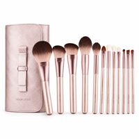 Lot de 13 pinceaux de maquillage professionnels pour les yeux et le visage, poils synthétiques doux, avec pochette de rangement violette