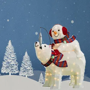 Nuovi Arrivi 31IN 100L 3D Pesca Pupazzo di Neve e Orso Stagione scultura di Illuminazione Per Il Programma di Decorazione