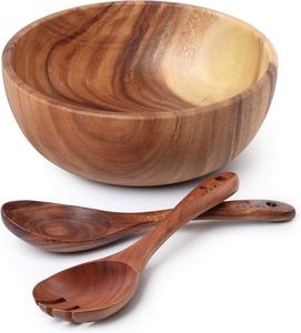 Modern Classic Handcrafted Wooden <b>Salad</b> <b>Servers</b> and Versatile Wood Bowls for Living Room Table Centerpiece - Product Image 1