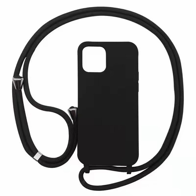 For iPhone 11 12 13 14 15 16 Pro 17 Max Candy Pure Color Liquid Silicone TPU Crossbody Case for Women Mobile Phone Cord Cases