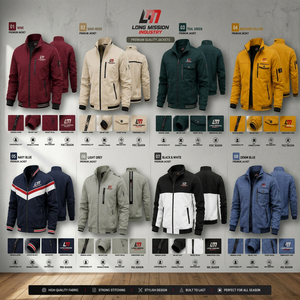 Chaqueta de Trabajo de Invierno para Hombre LONG MISSION INDUSTRY, Estilo Bomber, Transpirable, Resistente al Viento, Cierre de Cremallera, Cuello Mao, Nailon/Poliéster - Product Image 1