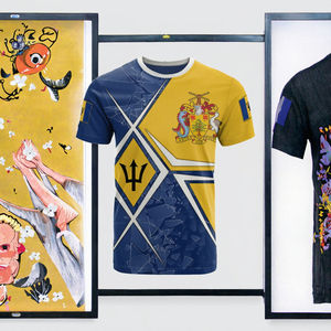 Haute qualité poids lourd long surdimensionné à manches courtes barbade manteau bras drapeau Sport t-shirt coupe ample décontracté impression respirant - Product Image 3