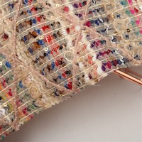 Tissu en tweed croisé épais 100 % polyester respirant, brodé de paillettes multicolores et de dentelle tissée, pour robes de filles et femmes