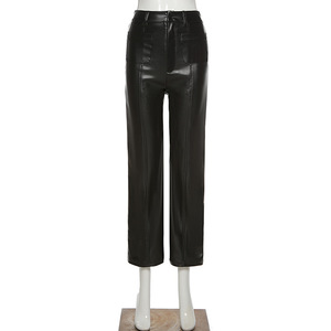 Lussuosi <span class=keywords><strong>pantaloni</strong></span> dritti Vintage in ecopelle per il tempo libero per le donne autunno inverno ufficio <span class=keywords><strong>donna</strong></span> <span class=keywords><strong>pantaloni</strong></span> di Design sottile autunno - Product Image 5