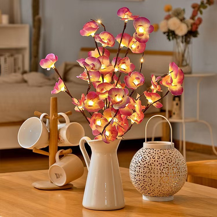 LED Branch Lamp Vase Shape Creative Peach Blossom Rose Lantern Lights Star Moon Tree Lights Battery Operated Light Decorations