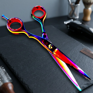 Tijeras de peluquería profesionales ASAP para zurdos, color arcoíris, de acero inoxidable, para entresacar, con recubrimiento de polvo negro mate láser. - Product Image 2