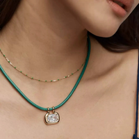 Collier ras du cou en acier inoxydable tressé avec pendentif rectangulaire en or et zircon cubique, délicat pour femme, idéal comme cadeau