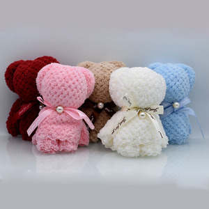 Usine en stock souvenir <span class=keywords><strong>d</strong></span>'anniversaire de mariage cadeau <span class=keywords><strong>d</strong></span>'affaires ensemble <span class=keywords><strong>serviette</strong></span> ours 30x30cm mignon ours microfibre doux coffrets cadeaux serviettes de visage - Product Image 1