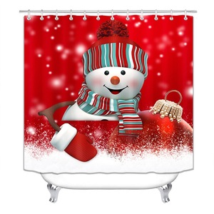 Cortina de Ducha de Poliéster con Diseño de Muñeco de Nieve a Cuadros Rojos, Cortina de Baño con Impresión Digital Personalizada, Impermeable, Venta al Por Mayor, Moderna - Product Image 5