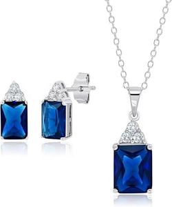 Conjunto de Joyería para Novia en Oferta, Collar y Aretes de Zafiro y Circonita Cúbica, Chapado en Oro, Diseño Elegante y Moderno - Product Image 1
