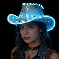 Chapeau de cowboy à paillettes, accessoire festif pour les célébrations de Pâques et de Noël, chapeau de cowboy lumineux à LED pour les spectacles et les fêtes
