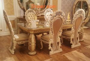 Set di Mobili per Sala da Pranzo in Stile Classico Europeo, Elegante <span class=keywords><strong>e</strong></span> Antico, in Legno Dorato con <span class=keywords><strong>Tavolo</strong></span> <span class=keywords><strong>e</strong></span> <span class=keywords><strong>Sedie</strong></span> - Product Image 6