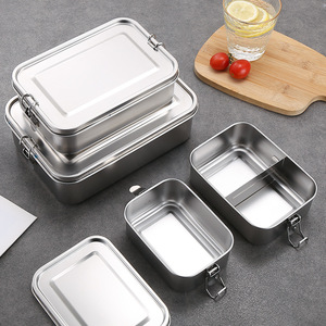 <strong>Rectangle</strong> Removable Divider Food Container Stainless Steel Lunch Box Leakproof Storage <strong>Bin</strong> with Silicone Sealing - Product Image 1