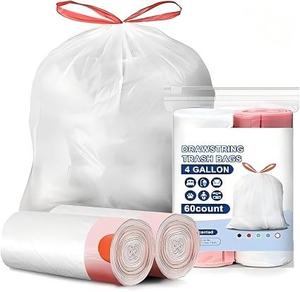 ถุงขยะขนาดเล็ก Huamaohengchun 4 แกลลอน ถุงขยะแบบไม่ขาดง่ายพร้อมเชือกรูด ไม่มีกลิ่น ถุงขยะสีขาวสำหรับห้องน้ำ จำนวน 60 ใบ - Product Image 1
