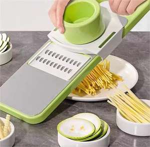 Trancheuse et râpe de cuisine industrielle Outils manuels en acier inoxydable pour fruits et légumes avec coupe-légumes vert en plastique - Product Image 3